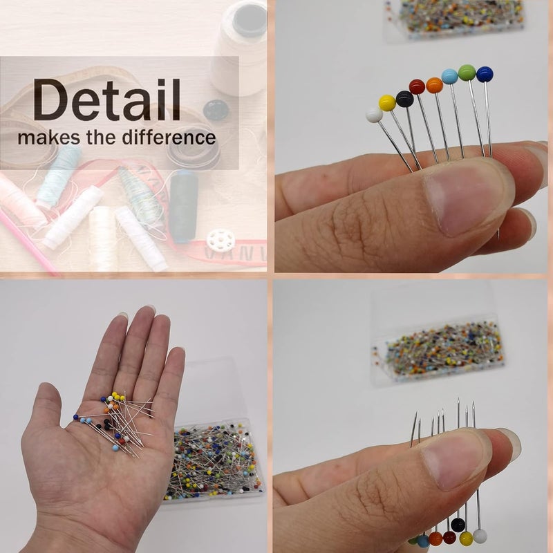 Urmspst 600PCS Sewing Pins (Upgraded), 1.5 inch Straight Pins with 4MM Colored Ball Glass Head, Quilting Pins for Fabric, Jewelry DIY, Craft and Sewing Project(Colorful) - Image 3